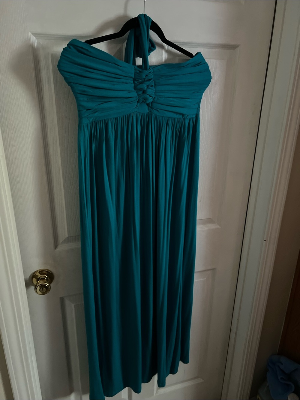 Teal Halter Empire Waist Maxi Dress